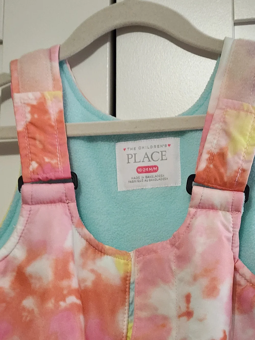 The Children’s Place Girls' Pastel Tie-Dye Snow Bib Overalls 18-24 M.